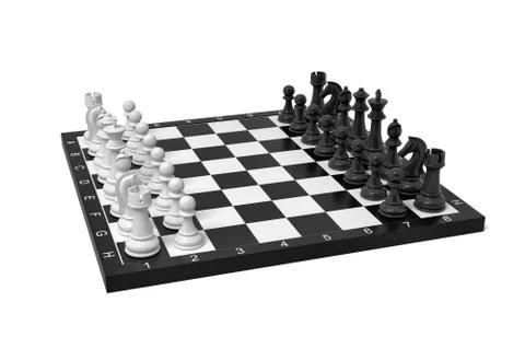 3d rendering of a chess board with a full set of figures in the starting Stock Illustration
