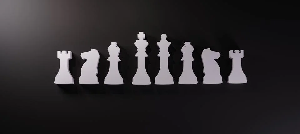 3D rendering of the chess white figures isolated on dark background Stock Illustration