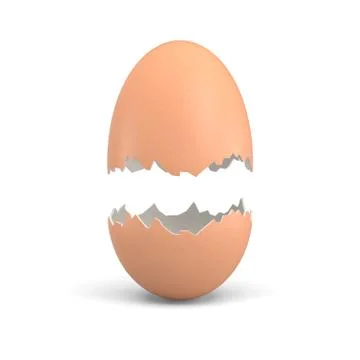 3d rendering of chicken egg broken in half at the middle with both parts hanging イラスト素材