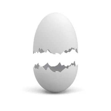 3d rendering of chicken egg broken in half at the middle with both parts hanging Stock Illustration