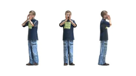 3D rendering of a child boy shouting calling isolated studio Stock Illustration