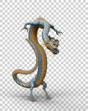 3D rendering of a Chinese dragon standing tall on hind legs isolated on a tra Stock Illustration
