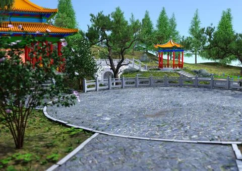 3D Rendering Chinese Garden Illustrazione stock