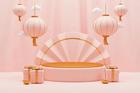 3D Rendering chinese new year decoration, cny background Stock Illustration