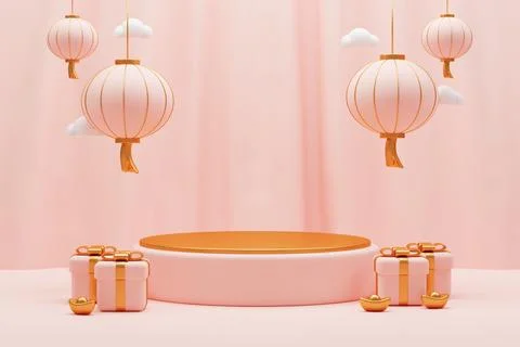 3D Rendering chinese new year decoration, cny background Stock Illustration