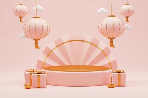 3D Rendering chinese new year decoration, cny background Stock Illustration