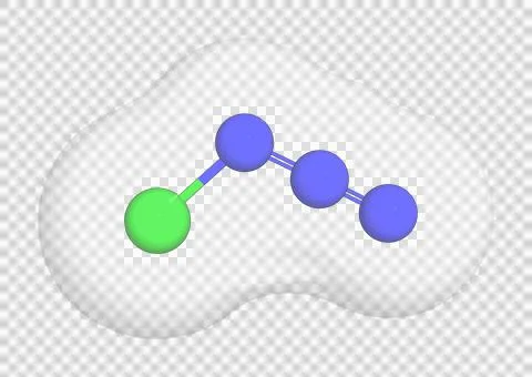 3D rendering of Chlorine Azide over a transparent background. Stock Illustration