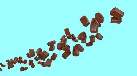 3D rendering of chocolate pieces on a blue background Stock Illustration