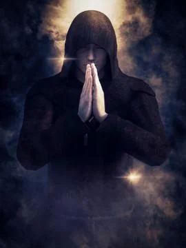 3D rendering of a christian monk praying. Stock Illustration