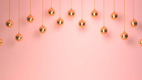 3d rendering Christmas balls in the form of a spiral, gold balls, greeting card Stock Photos