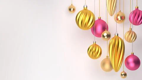 3d rendering Christmas balls in the form of a spiral, gold and pink balls Stock Photos