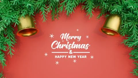3D Rendering, Christmas card concept with the bell and wreath Stock Illustration