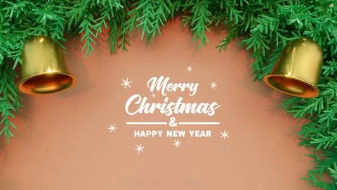 3D Rendering, Christmas card concept with the bell and wreath Stock Illustration