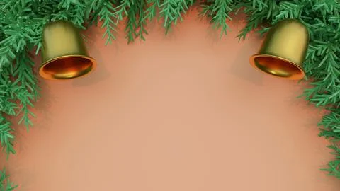 3D Rendering, Christmas card concept. The bell and wreath on the free space b Stock Photos