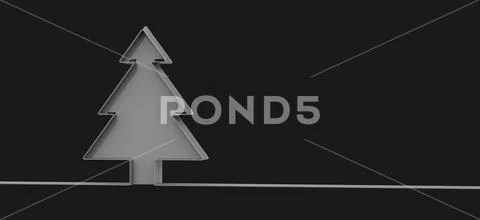3D rendering of a Christmas card with a gray tree on a black background ...