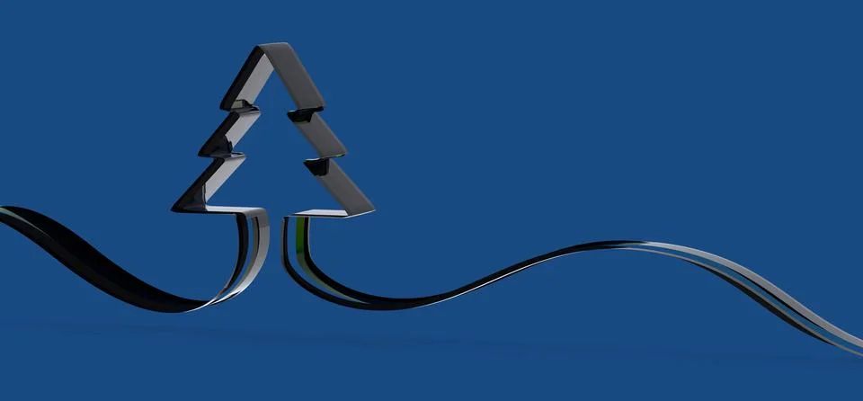 3D rendering of a Christmas card with a silver tree on a blue background Stock Illustration