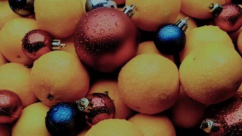 3d rendering Christmas. New Year's toys and fruits. tangerines and Christma.. Stock Illustration