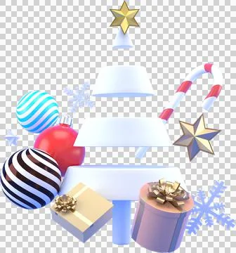 3d Rendering Christmas or new year elements background with decorative tree,  Stock Illustration