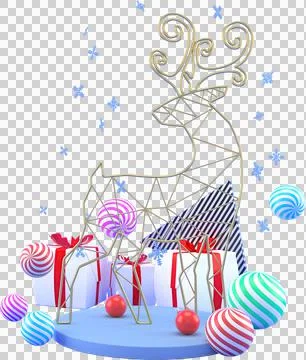 3d Rendering Christmas or new year elements background with decorative deer,  Illustrazione stock