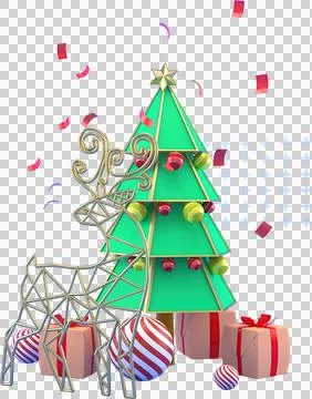 3d Rendering Christmas or new year elements background with decorative tree,  Stock Illustration