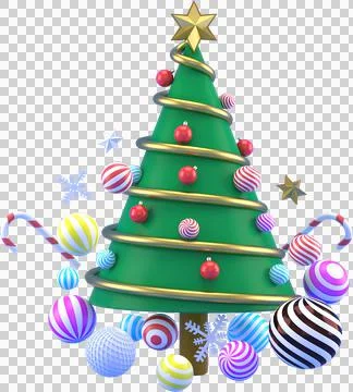 3d Rendering Christmas or new year elements background with decorative tree,  Stock Illustration