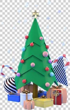 3d Rendering Christmas or new year elements background with decorative tree,  Stock Illustration
