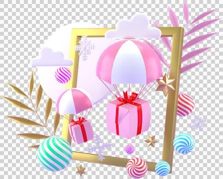 3d Rendering Christmas or new year elements background with decorative balls, Stock Illustration