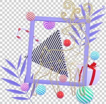 3d Rendering Christmas or new year elements background with decorative balls, Stock Illustration