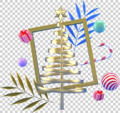 3d Rendering Christmas or new year elements background with decorative tree b Stock Illustration