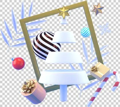 3d Rendering Christmas or new year elements background with decorative tree b Stock Illustration