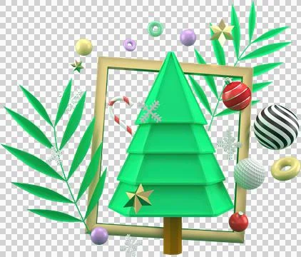 3d Rendering Christmas or new year elements background with decorative tree b Stock Illustration