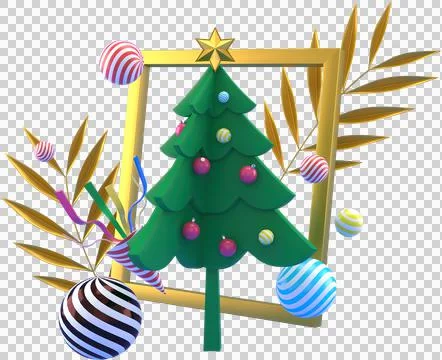 3d Rendering Christmas or new year elements background with decorative tree b 스톡 일러스트