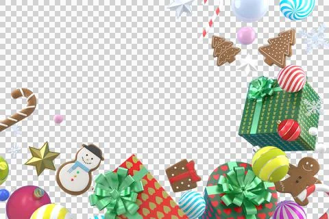 3d Rendering Christmas or new year elements background with decorative balls, Stock Illustration