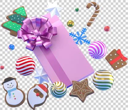 3d Rendering Christmas or new year elements background with decorative balls, Stock Illustration