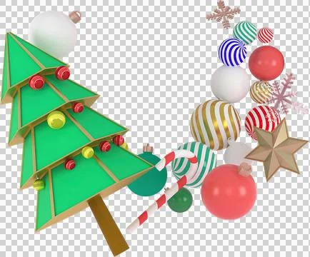 3d Rendering Christmas or new year elements background with decorative tree,  Stock-Illustration