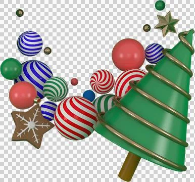 3d Rendering Christmas or new year elements background with decorative tree,  Stock Illustration