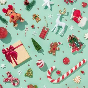 3D rendering of the Christmas pattern made with winter and New Year objects on a イラスト素材