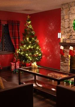 3D Rendering Christmas Room Stock Illustration