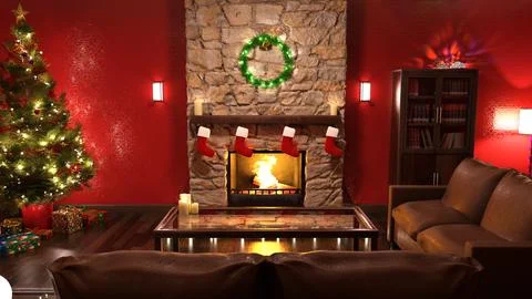 3D Rendering Christmas Room Stock Illustration