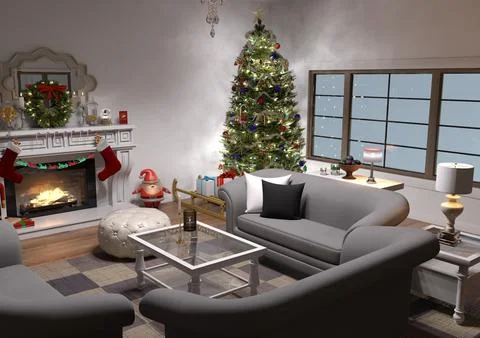 3D Rendering Christmas Room Stock Illustration