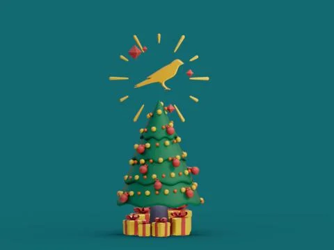 3D rendering of a Christmas tree with the kusama cryptocurrency icon over it Stock Illustration