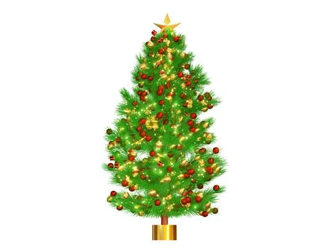 3D rendering Christmas tree or pine tree with  Round Christmas Ornament Balls Stock Illustration