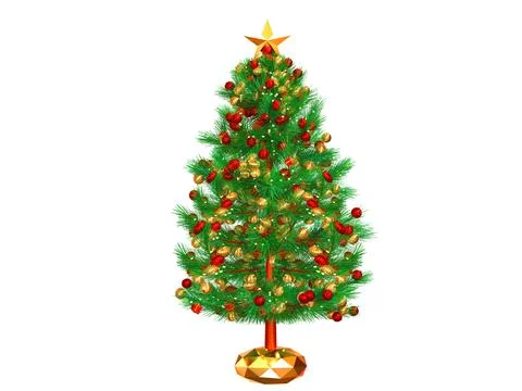 3D rendering Christmas tree or pine tree with  Round Christmas Ornament Balls Stock-Illustration