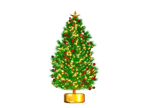 3D rendering Christmas tree or pine tree with  Round Christmas Ornament Balls Stock Illustration