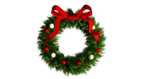 3D rendering of a Christmas wreath with a bow Stock-Illustration