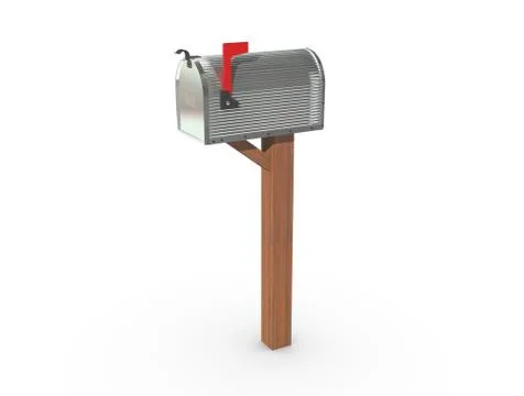 A 3D rendering of a chrome and empty US Mailbox, closed with corrugated casin Stock Illustration