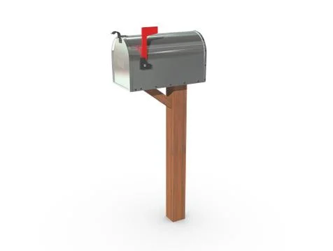 A 3D rendering of a chrome and empty US Mailbox, closed with clean casing and Stock Illustration