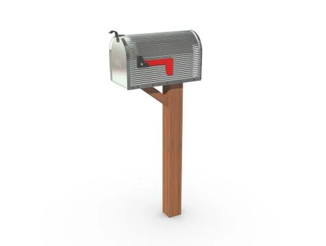 A 3D rendering of a chrome and empty US Mailbox, closed with corrugated casin Stock Illustration