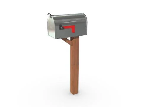 A 3D rendering of a chrome and empty US Mailbox, closed with clean casing and Stock Illustration