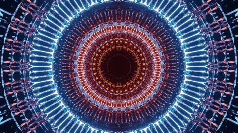 A 3d rendering of a circle of colorful laser lights - perfect for futuristic  Stock Illustration